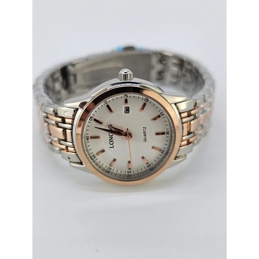Women's Analog Watch 28MM Cream Dial Date Gold‎ Gray Bands 6.5